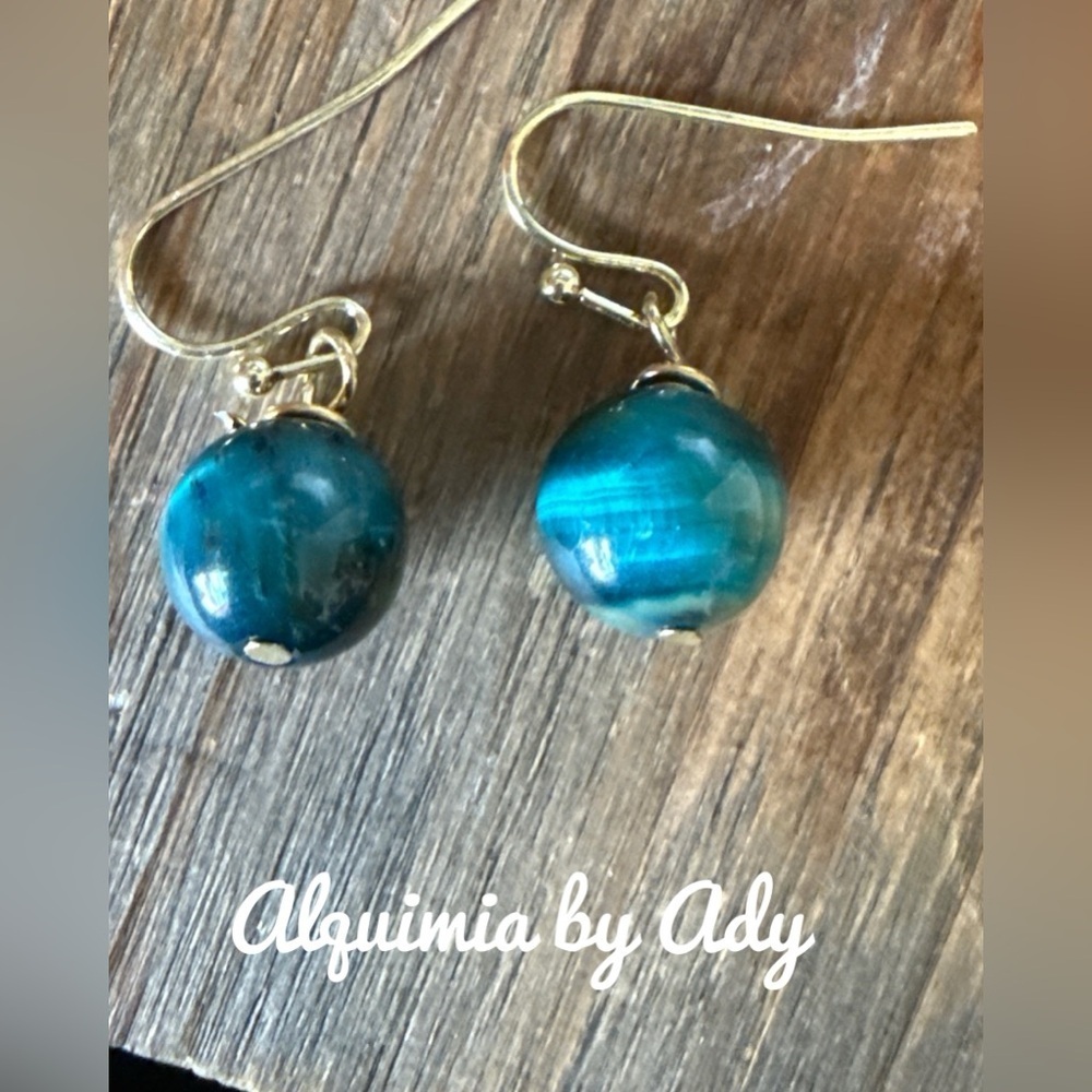 90's minimal + Gold and Blue Earrings tigers eye